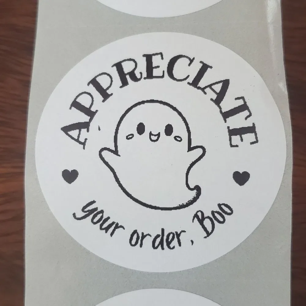 3/$15 HALLOWEEN THANK YOU STICKERS Set of 50 LARGE 2 IN ROUND ORANGE PUMPKIN